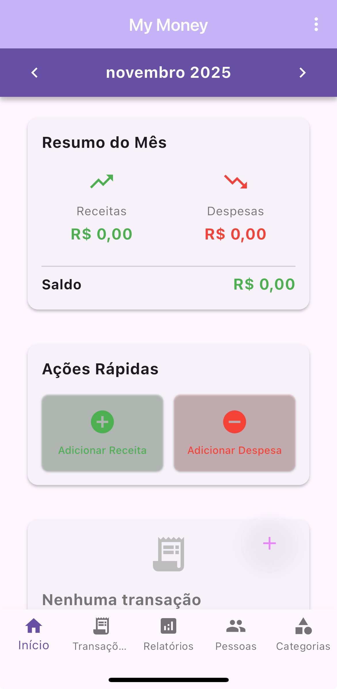 Tela Inicial do My Money